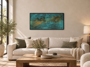 Blue and Gold Abstract Painting – Original Textured Framed Wall Art | Inner Tide