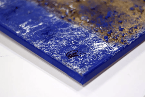 Silent Gilding – Original Gold and Blue Abstract Painting by Edelgard Schroer