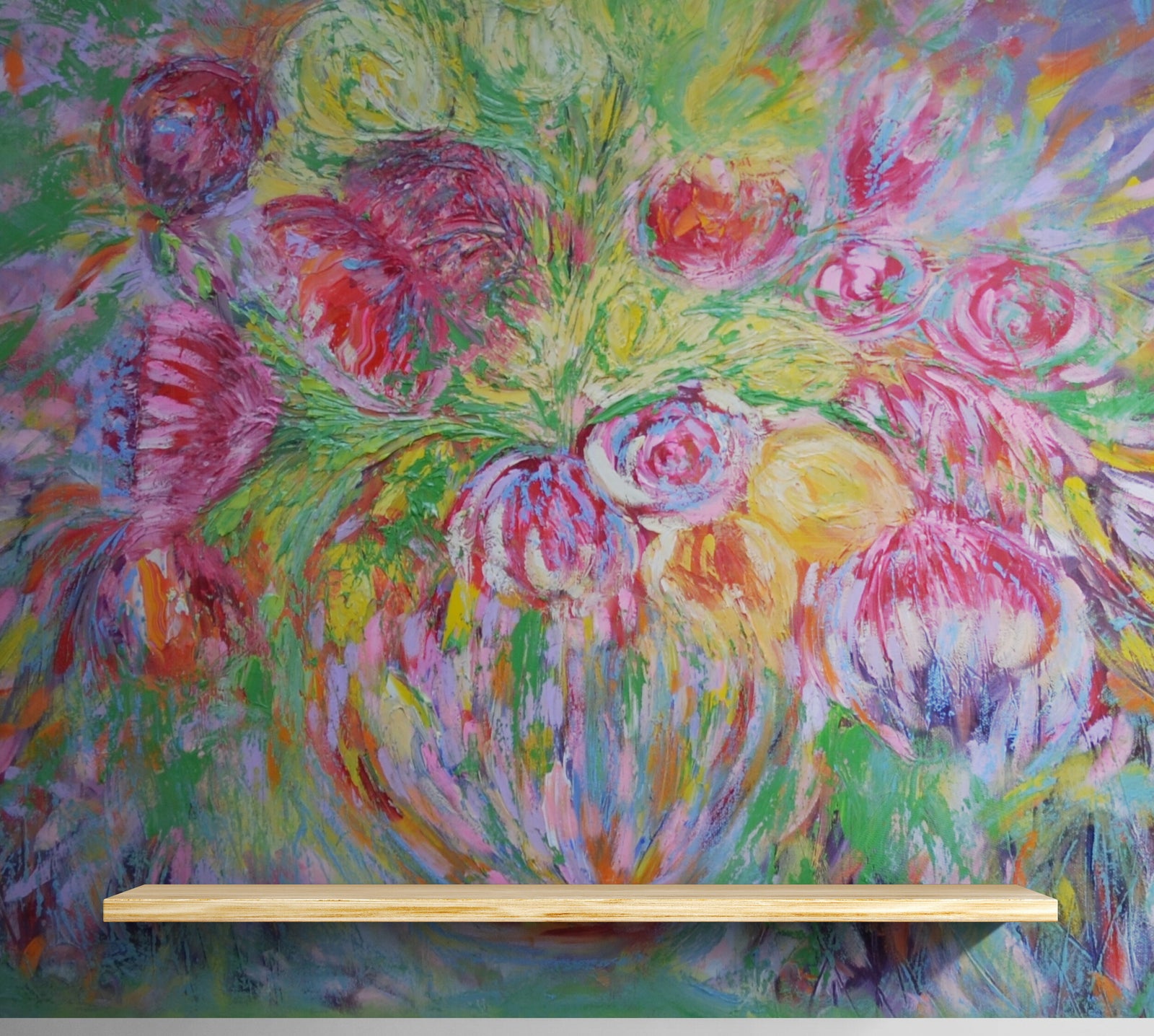 Peonies in a Vase by Lesley Blackburn | Original oil painting of colorful peonies in a vase.