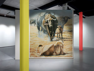 Vanguard | African Buffalo and Lioness Oil Painting by Jeff Cain
