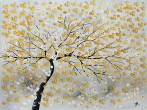 Golden Bloom Drift – Original Golden Blossom Painting by Edelgard Schroer