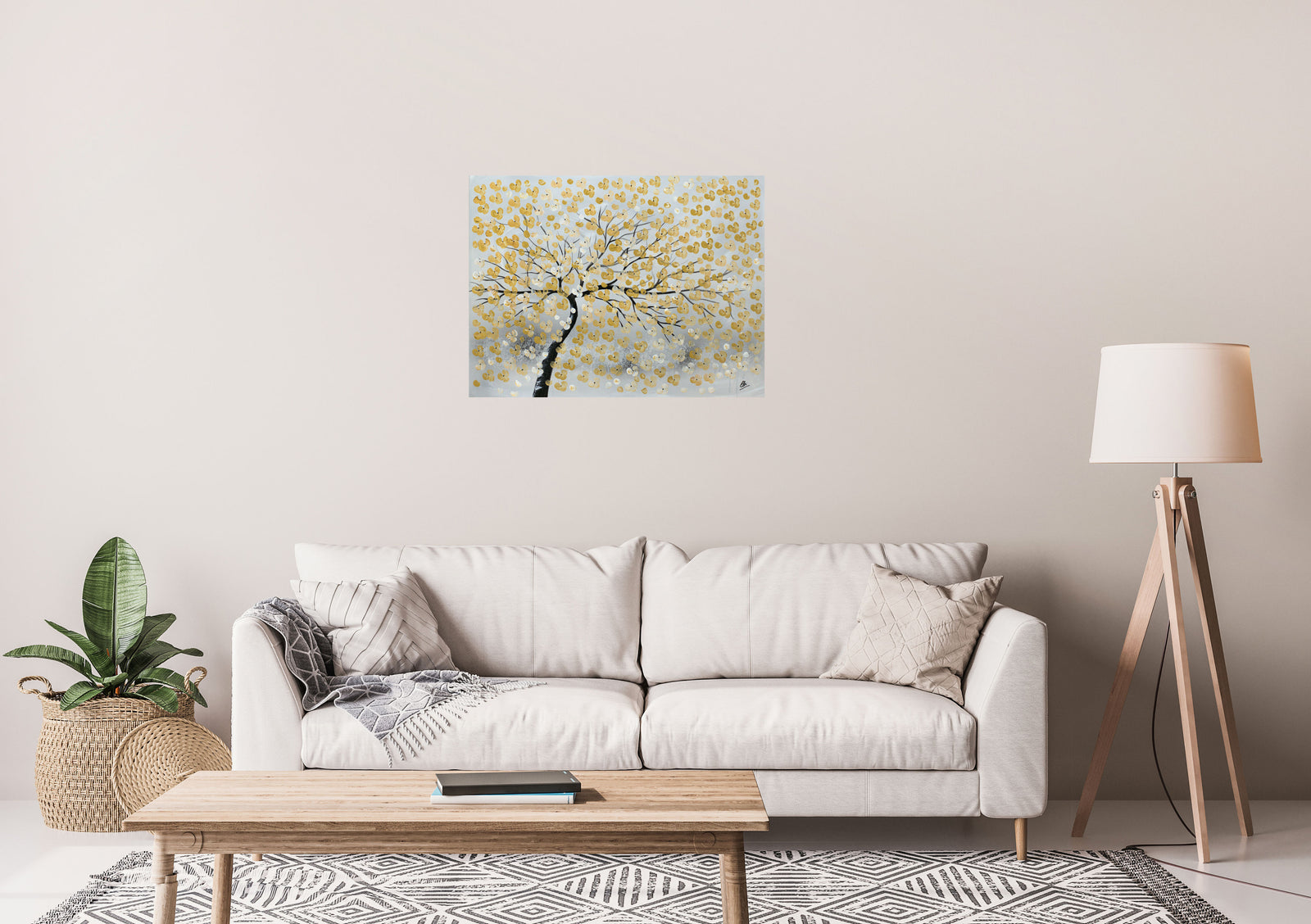 Golden Bloom Drift – Original Golden Blossom Painting by Edelgard Schroer