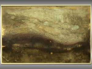 Large Gold and Brown Textured Abstract Painting – Original Framed Wall Art | Golden Terrain