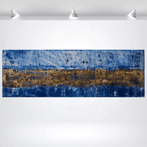 Silent Gilding – Original Gold and Blue Abstract Painting by Edelgard Schroer