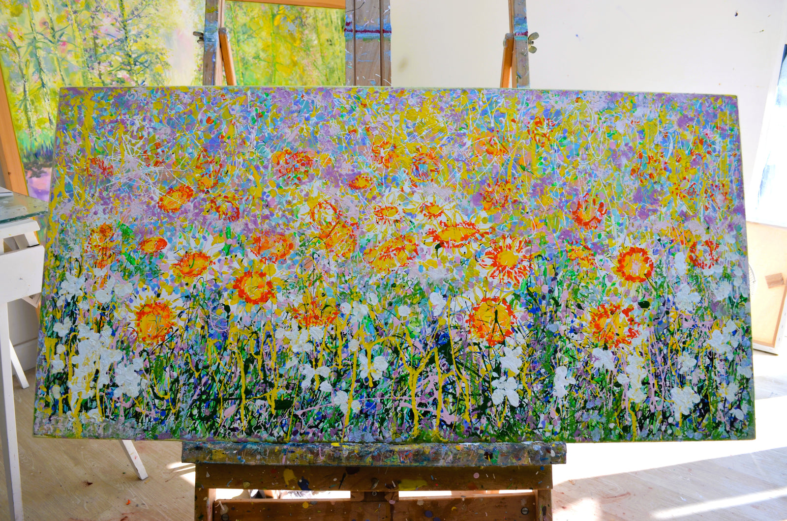 Daisy Blooms – Original Drip Painting by Lesley Blackburn