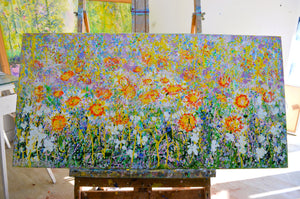 Daisy Blooms – Original Drip Painting by Lesley Blackburn