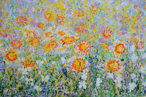 Daisy Blooms – Original Drip Painting by Lesley Blackburn