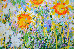 Daisy Blooms – Original Drip Painting by Lesley Blackburn