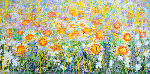 Daisy Blooms – Original Drip Painting by Lesley Blackburn
