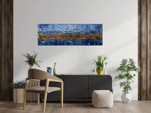 Silent Gilding – Original Gold and Blue Abstract Painting by Edelgard Schroer
