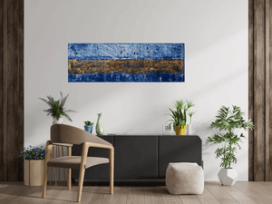 Silent Gilding – Original Gold and Blue Abstract Painting by Edelgard Schroer
