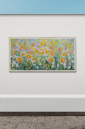 Daisy Blooms – Original Drip Painting by Lesley Blackburn
