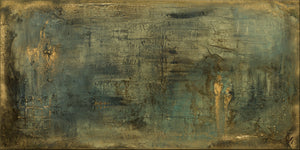 Gold and Teal Abstract Painting – Textured Framed Wall Art | Silent Guardians