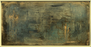 Gold and Teal Abstract Painting – Textured Framed Wall Art | Silent Guardians