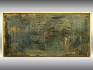 Gold and Teal Abstract Painting – Textured Framed Wall Art | Silent Guardians