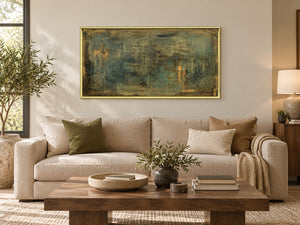 Gold and Teal Abstract Painting – Textured Framed Wall Art | Silent Guardians