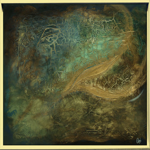 Petrol Blue and Gold Textured Abstract Painting – Original Framed Wall Art | Guardian Presence