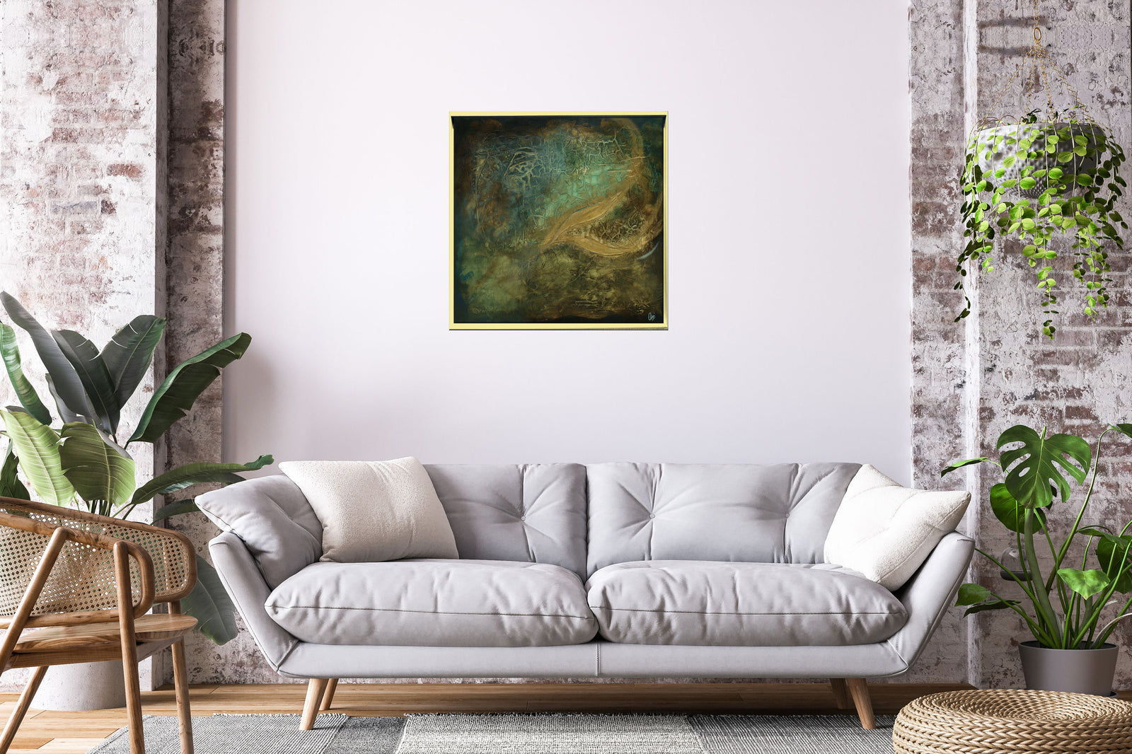 Petrol Blue and Gold Textured Abstract Painting – Original Framed Wall Art | Guardian Presence