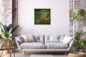 Petrol Blue and Gold Textured Abstract Painting – Original Framed Wall Art | Guardian Presence