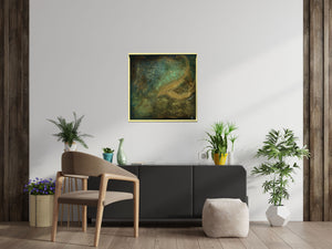 Petrol Blue and Gold Textured Abstract Painting – Original Framed Wall Art | Guardian Presence