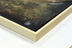 Petrol Blue and Gold Textured Abstract Painting – Original Framed Wall Art | Guardian Presence