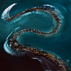 Liquid Horizon – Original Acrylic Painting in White Floater Frame by Edelgard Schroer