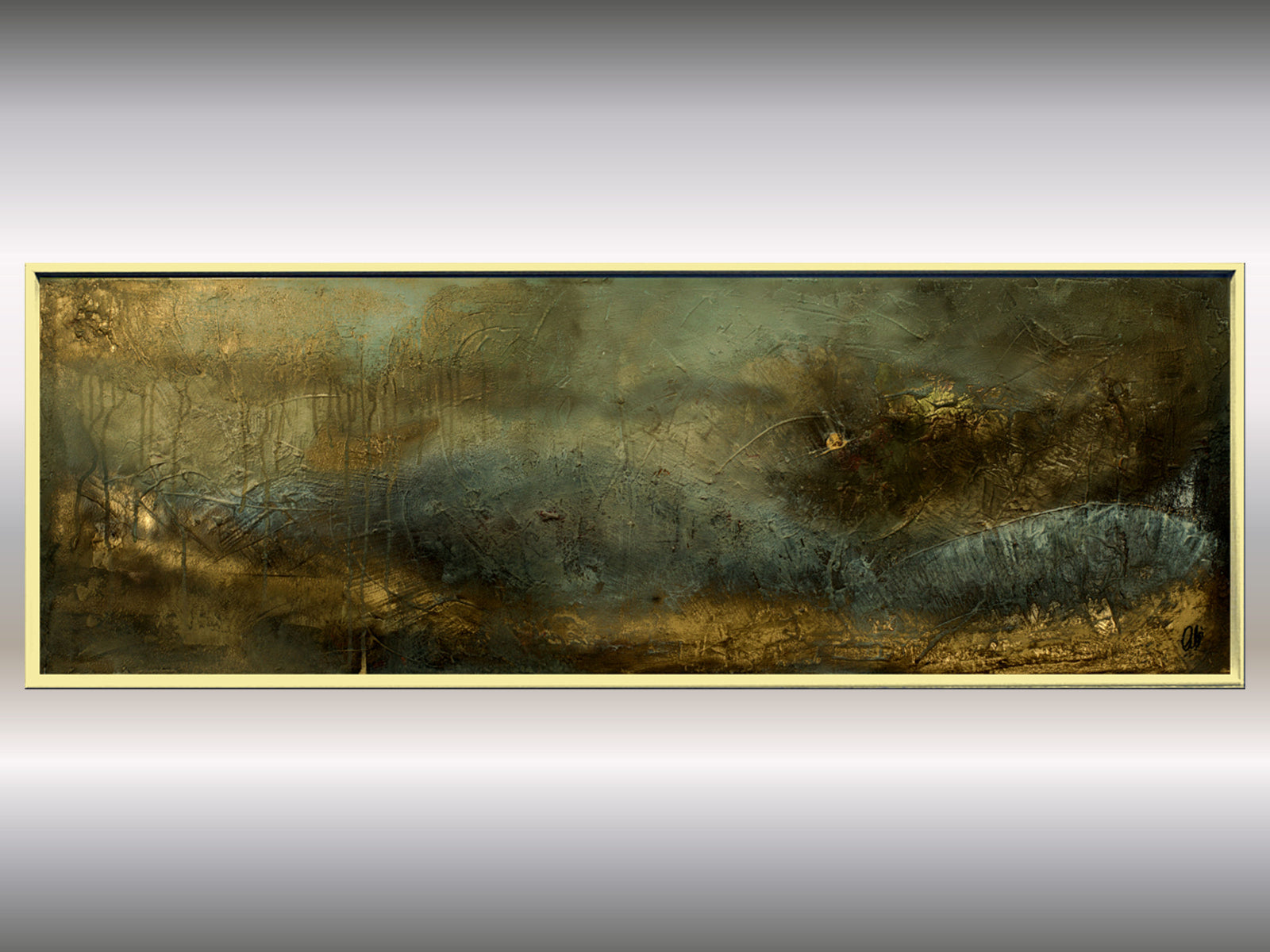 Large Gold and Bronze Textured Abstract Painting – Framed Wall Art | Golden Horizon