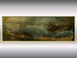 Large Gold and Bronze Textured Abstract Painting – Framed Wall Art | Golden Horizon