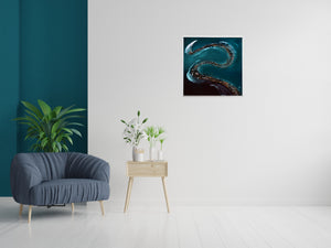 Liquid Horizon – Original Acrylic Painting in White Floater Frame by Edelgard Schroer