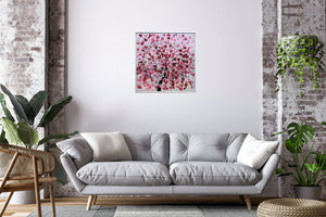Pink Blossom Tree Painting with Gold Accents – Original Floral Art | Golden Spring