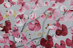 Pink Blossom Tree Painting with Gold Accents – Original Floral Art | Golden Spring