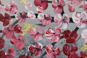Pink Blossom Tree Painting with Gold Accents – Original Floral Art | Golden Spring