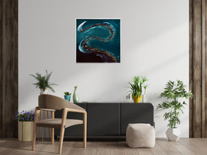 Liquid Horizon – Original Acrylic Painting in White Floater Frame by Edelgard Schroer