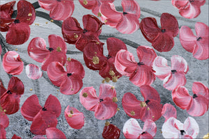 Pink Blossom Tree Painting with Gold Accents – Original Floral Art | Golden Spring