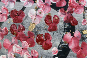 Pink Blossom Tree Painting with Gold Accents – Original Floral Art | Golden Spring