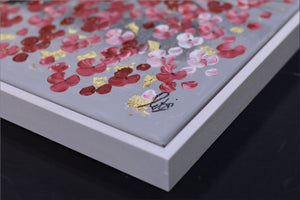 Pink Blossom Tree Painting with Gold Accents – Original Floral Art | Golden Spring