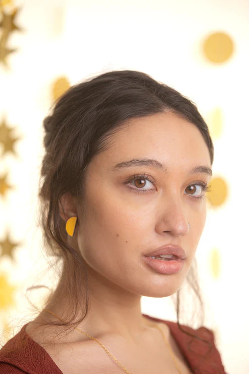 Half Moon Stud Earrings Scarlet Leather