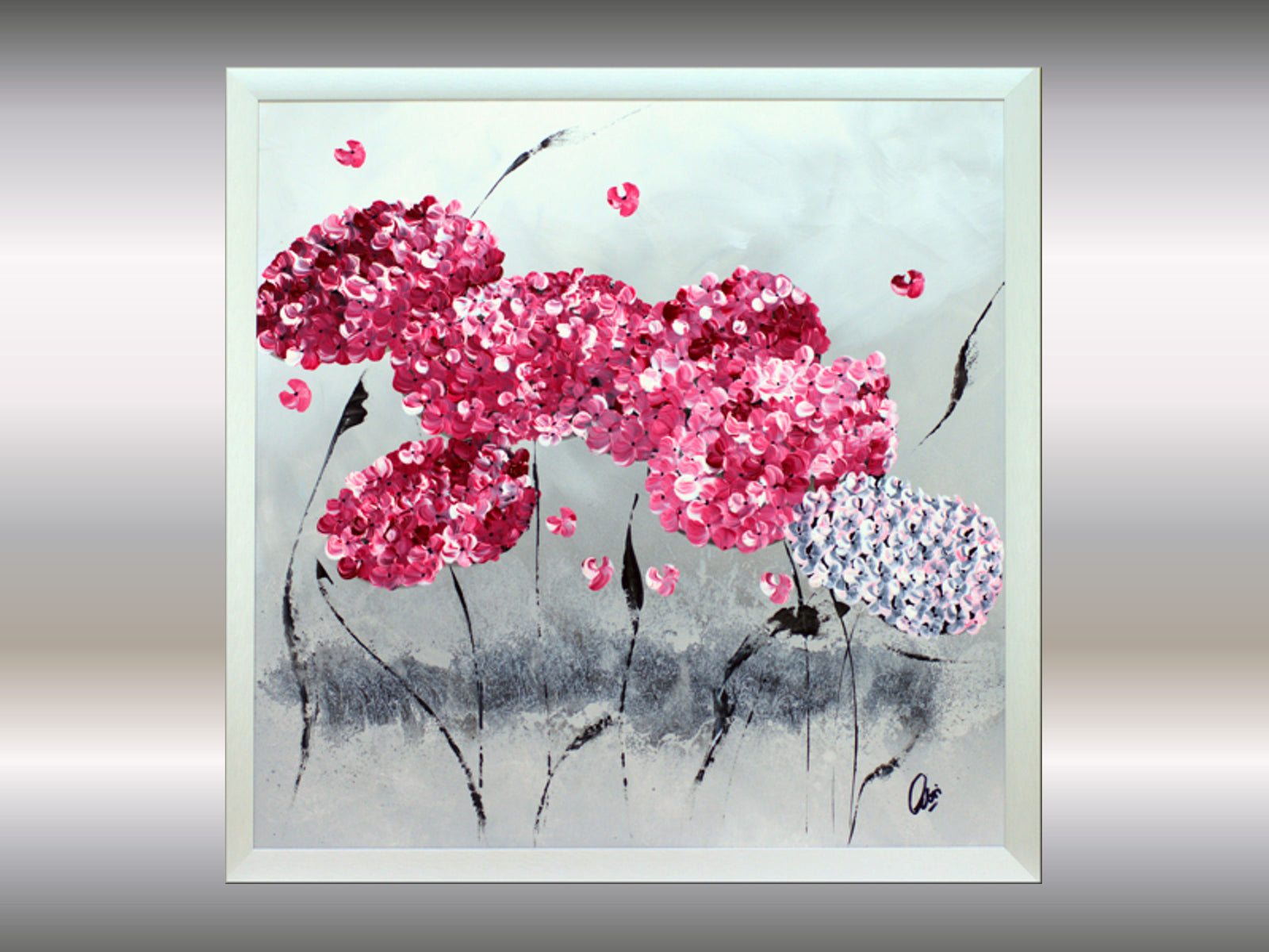 Red Hortensia – Original Pink Hydrangea Floral Painting by Edelgard Schroer