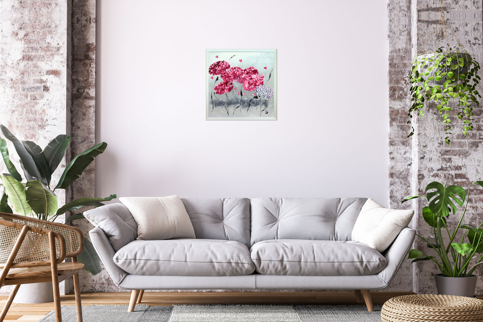 Red Hortensia – Original Pink Hydrangea Floral Painting by Edelgard Schroer