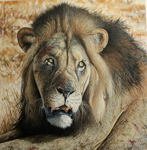Approach of the Hyena Clan | African Lion Original Painting by Jeff Cain