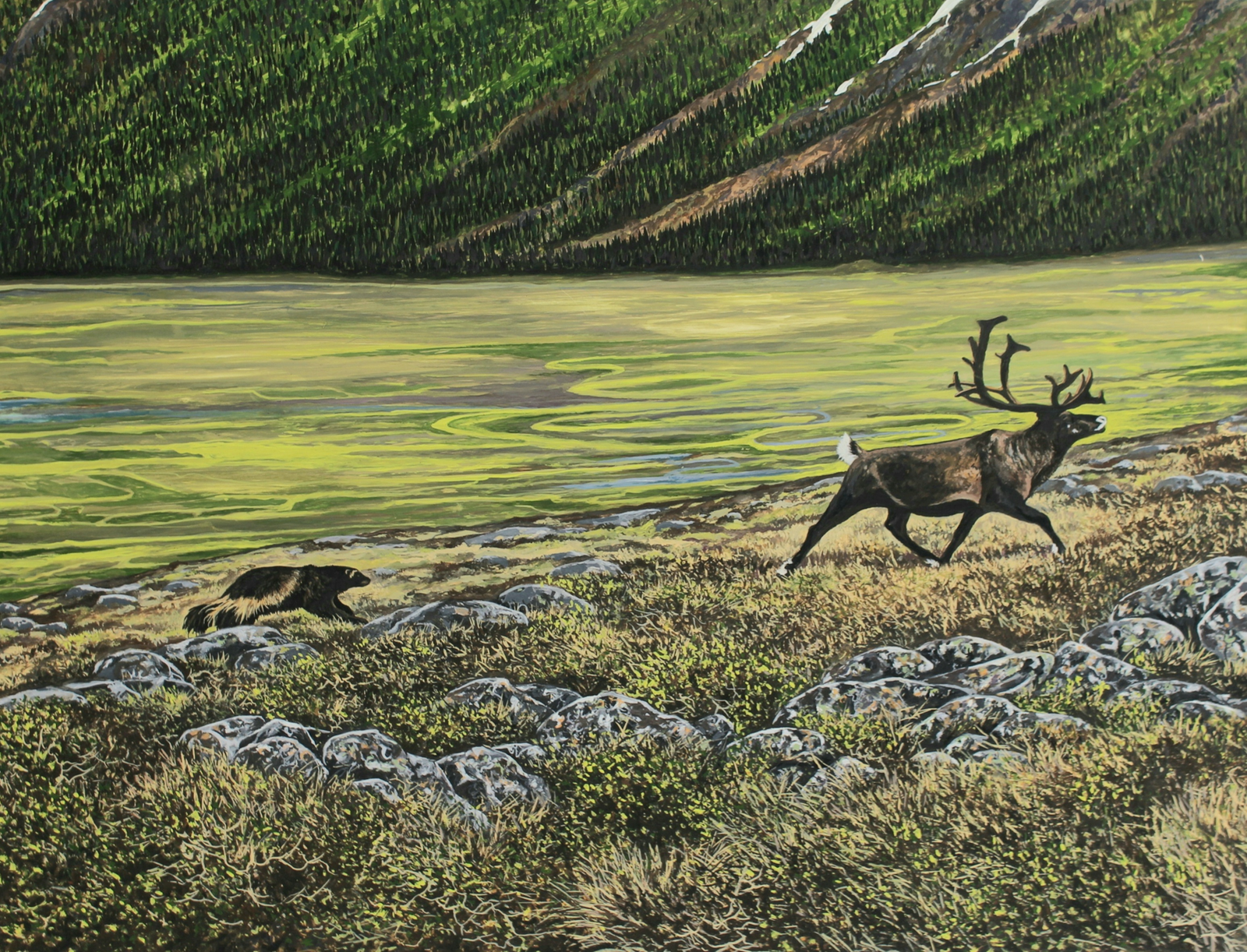 Norwegian Pursuit | Wildlife Gouache Painting by Jeff Cain