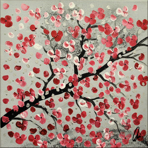 Cherry Blossom Painting  Original Pink and Red Floral Art - Cherry Blooming