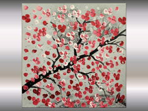 Cherry Blossom Painting  Original Pink and Red Floral Art - Cherry Blooming