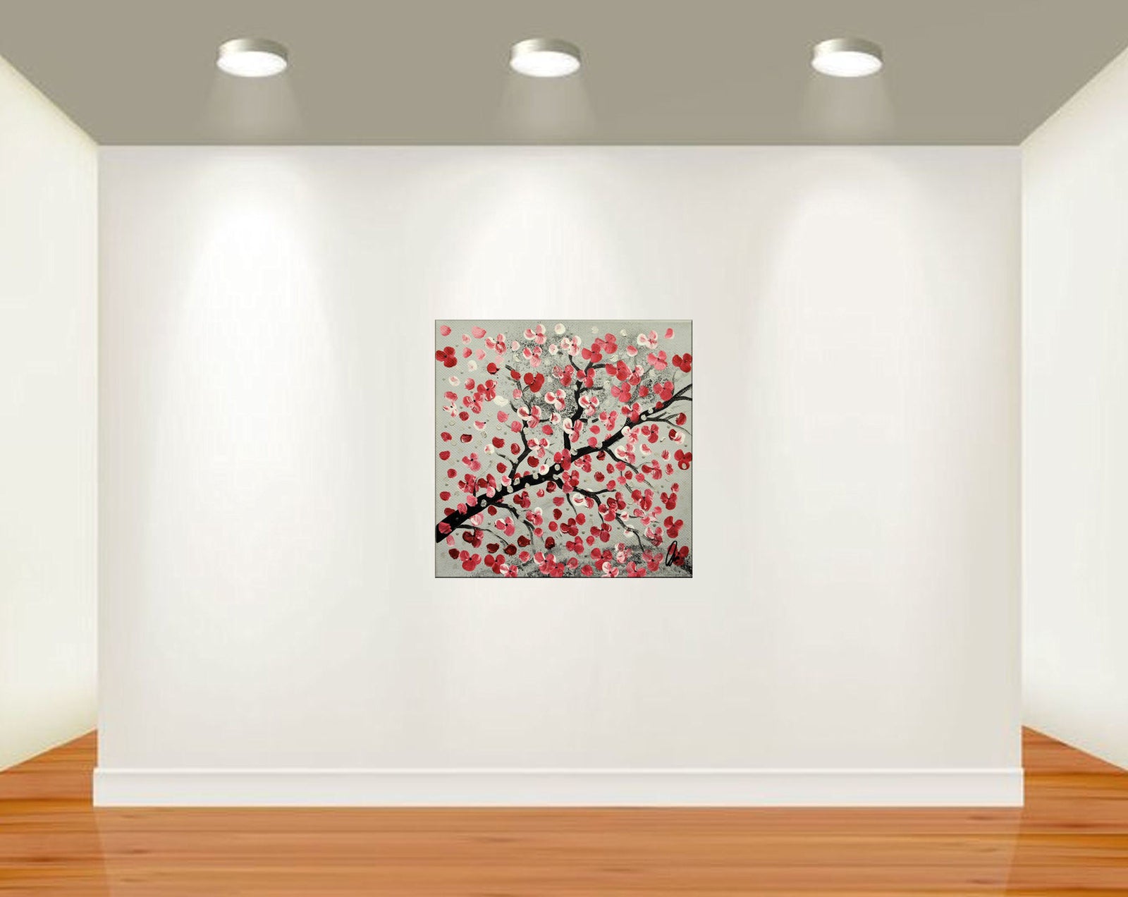 Cherry Blossom Painting  Original Pink and Red Floral Art - Cherry Blooming