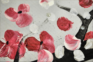 Cherry Blossom Painting  Original Pink and Red Floral Art - Cherry Blooming