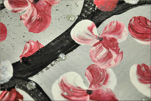 Cherry Blossom Painting  Original Pink and Red Floral Art - Cherry Blooming