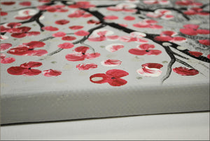 Cherry Blossom Painting  Original Pink and Red Floral Art - Cherry Blooming