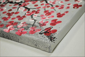 Cherry Blossom Painting  Original Pink and Red Floral Art - Cherry Blooming