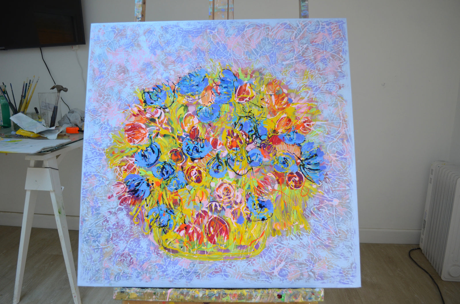 Lilac Bouquet Abstract Floral Original Mixed Media Painting