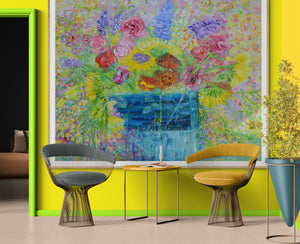 Sunflowers, Stocks & Roses | Large Original Floral Oil Painting | 48” x 40” | Lesley Blackburn